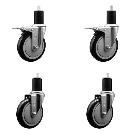 Service Caster 5'' SS Black Poly Swivel 1-3/4'' Expanding Stem Caster Set 2 Total Lock Brakes, 4PK SCC-SSEXTTL20S514-PPUB-BLK-2-S-2-134